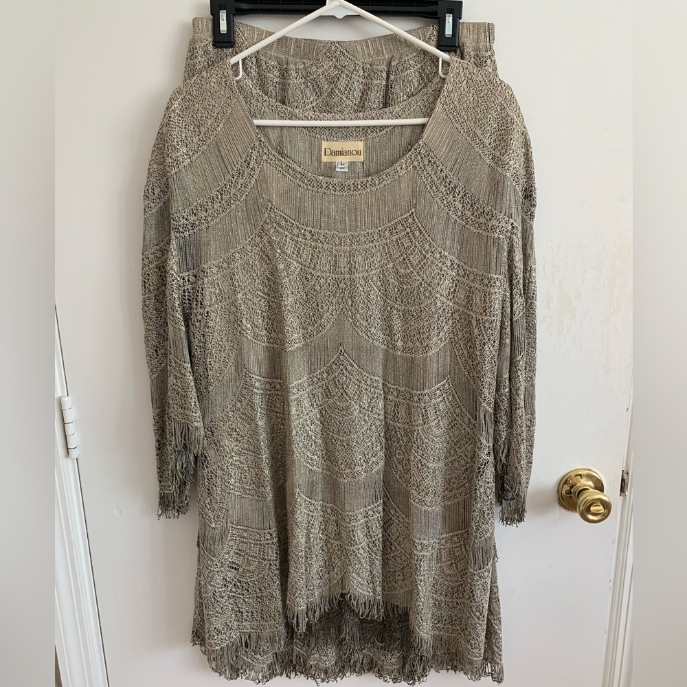 Vintage Damianou Lurex Lace Metallic Gold Skirt Set - Picture 2 of 9